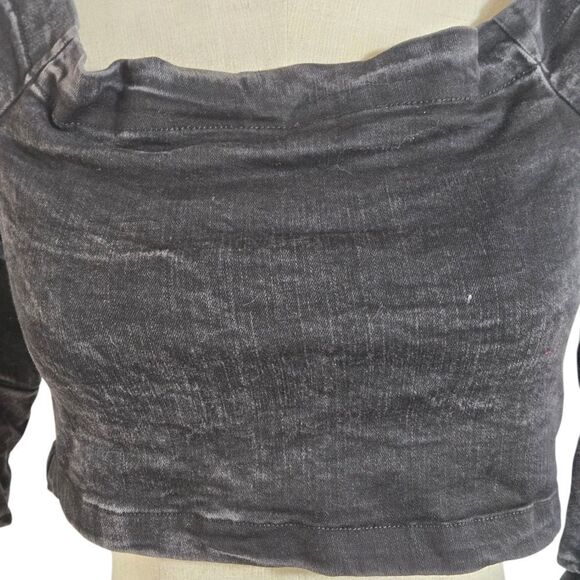 Zara Premium Washed Denim Black Ruffled Women's Crop Top NWT - Picture 4 of 11
